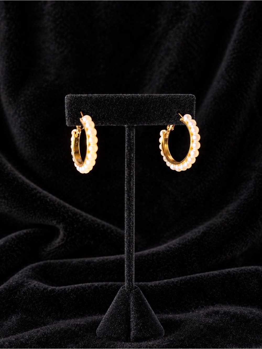 Gold Faux Pearl Hoop Earrings
